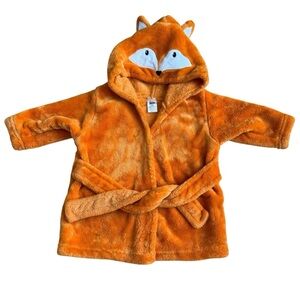 Hudson Baby Plush Orange Fox Bath Robe Fleece Belted Baby Boy Girl 0-9M